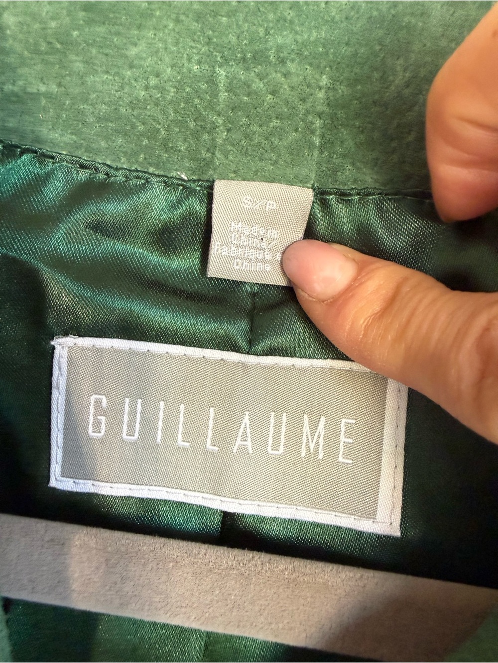Guillaume Genuine Suede Leather Collarless Zip Front Jacket Emerald Green Size S - Picture 7 of 8